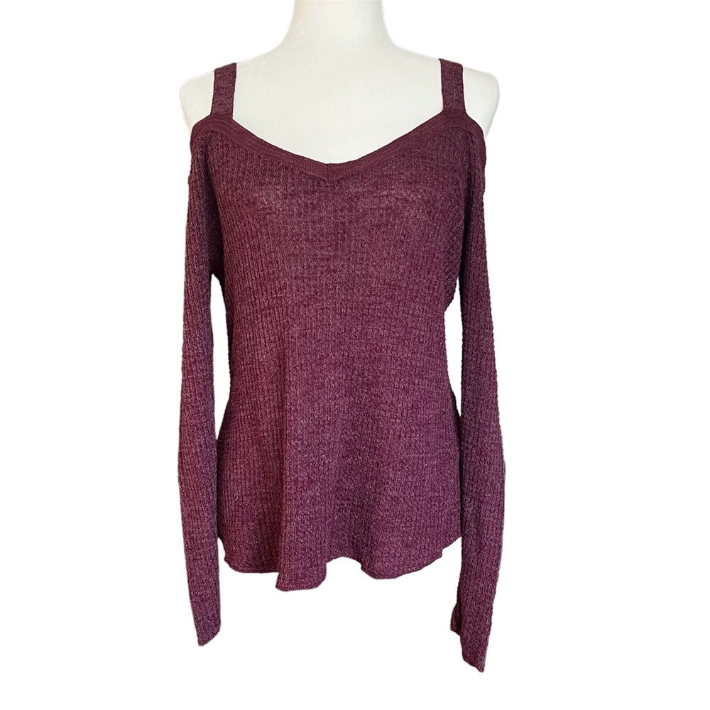 Daytrip maroon waffle knit cold shoulder long sleeve sweater S